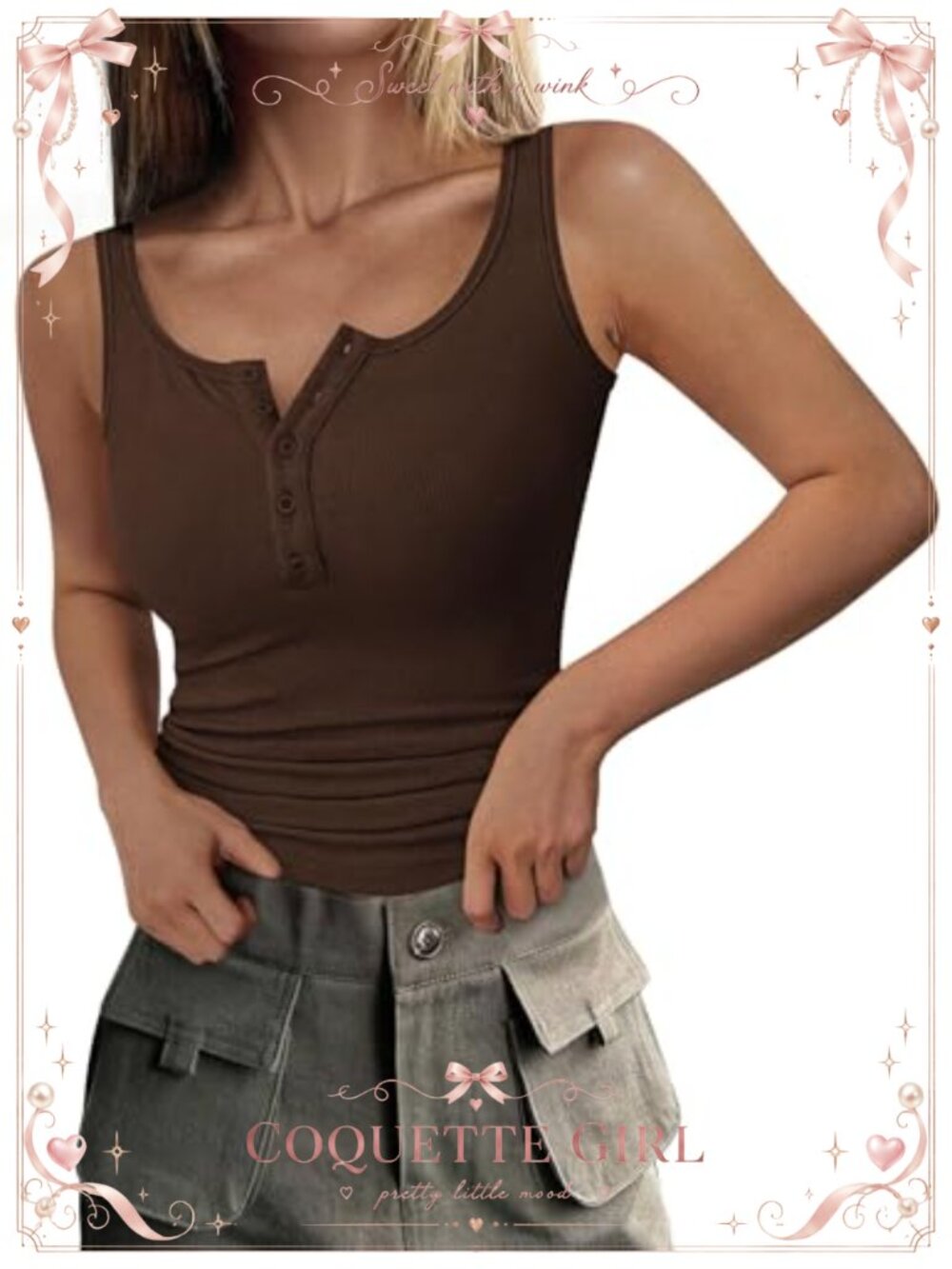 PRETTYGARDEN Womens Button Up Sleeveless Henley Tank Top Slim Fit Knit Summer